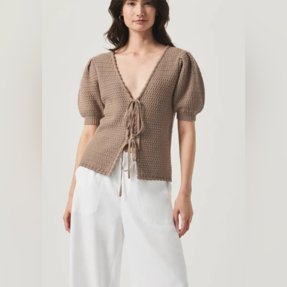 Splendid Brown Knit Puff Sleeve Top